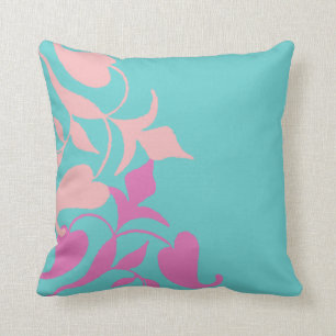 Modern Retro Purple Pink Vine on Teal Throw Pillow