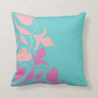 Modern Retro Purple Pink Vine on Teal Throw Pillow