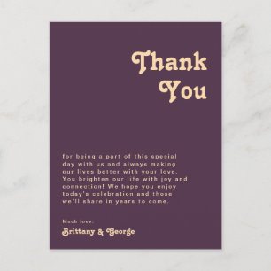 Modern Retro Purple Reception Table Thank You Card