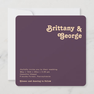 Modern Retro Purple Square Rounded Edges Wedding Invitation