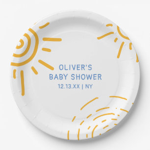 Modern Retro Ray Of Sunshine Baby Shower Paper Plate