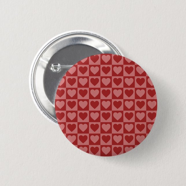 Modern Retro Red and Pink Minimalist Heart Pattern 6 Cm Round Badge (Front & Back)
