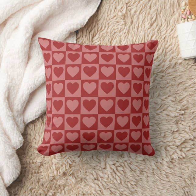 Modern Retro Red and Pink Minimalist Heart Pattern Cushion (Blanket)