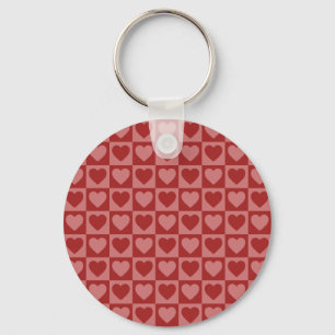 Modern Retro Red and Pink Minimalist Heart Pattern Key Ring