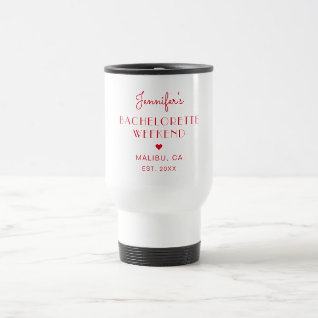 Modern Retro Red Bachelorette Personalised Travel Mug (Center)