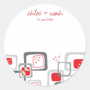 Modern Retro Red Cherry Squares Wedding Sticker