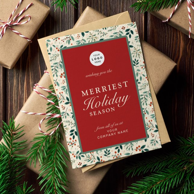 Modern retro red green business logo name holiday card (Creator Uploaded)