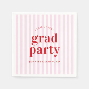 Modern Retro Red & Pink Stripes Graduation Party Napkin