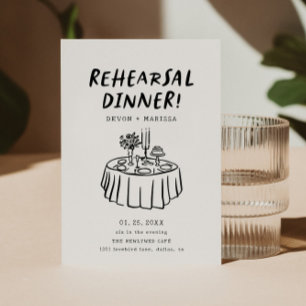 Modern Retro Rehearsal Dinner Illustrated Invitation