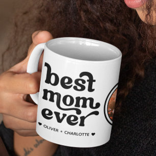 Modern Retro Round Photo Best Mum Ever Two-Tone Coffee Mug
