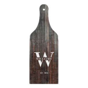 Modern Retro Rustic Monogram Dark Wood Vintage Cutting Board