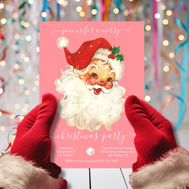 Modern Retro Santa Merry Christmas Party Invitatio Invitation (Creator Uploaded)