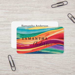 Modern Retro Script Abstract Colourful Wavy Lines Business Card