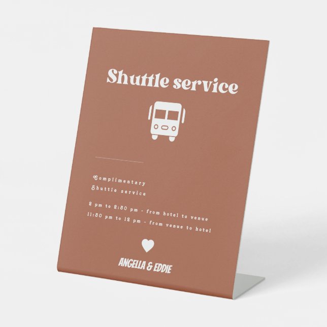 Modern Retro Shuttle Service Wedding Sign (Front)