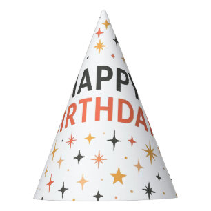 Modern Retro Starburst Happy Birthday Party Hat
