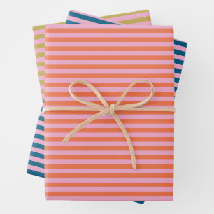 Modern Retro Striped Fun Colorful Pink Orange Blue Wrapping Paper Sheet
