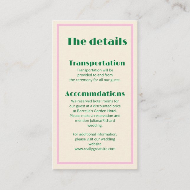 Modern Retro Striped  Wedding Information  Business Card (Front)