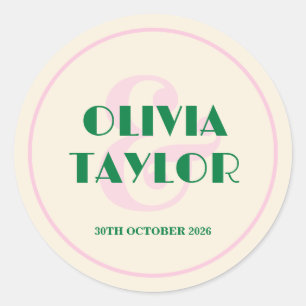 Modern Retro Striped Wedding Invitation Classic Round Sticker