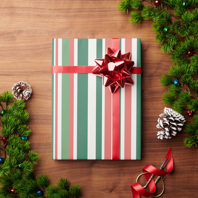 Modern Retro Stripes Christmas Holiday Gift  Wrapping Paper (Creator Uploaded)