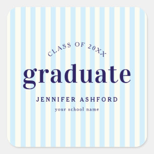 Modern Retro Stripes Navy Blue Graduation Party Square Sticker
