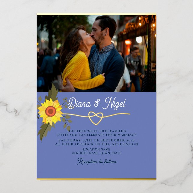 Modern Retro Sunflower Photo Wedding (Front)