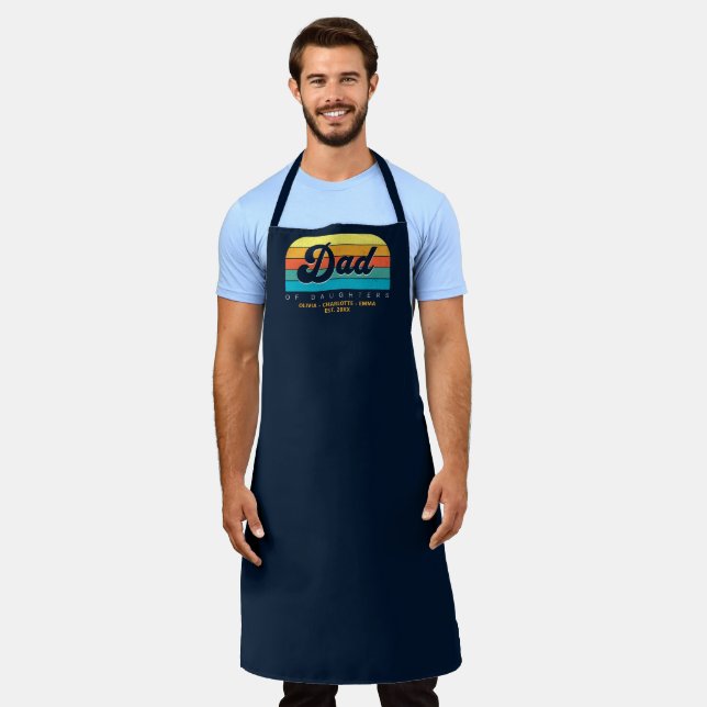 Modern Retro Sunset Dad of Daughters Custom Blue Apron (Worn)