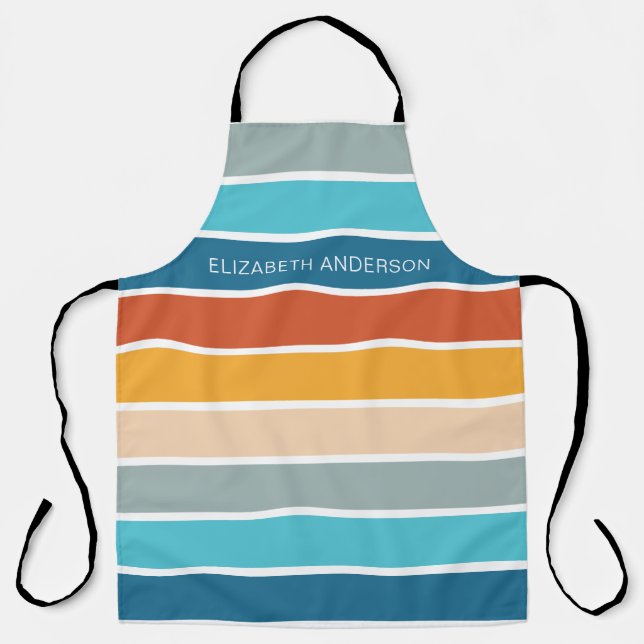 Modern Retro Sunset Stripes Personalised  Apron (Front)