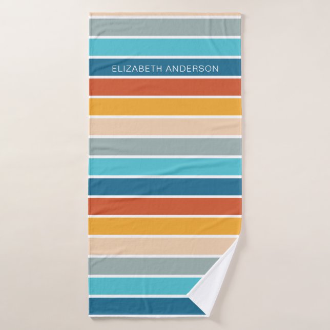 Modern Retro Sunset Stripes Personalised  Bath Towel Set (Bath Towel)