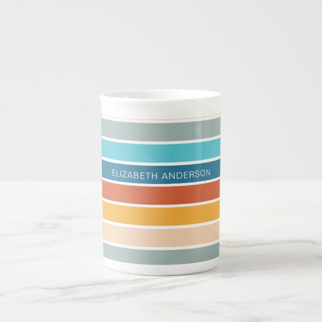 Modern Retro Sunset Stripes Personalised  Bone China Mug (Front)