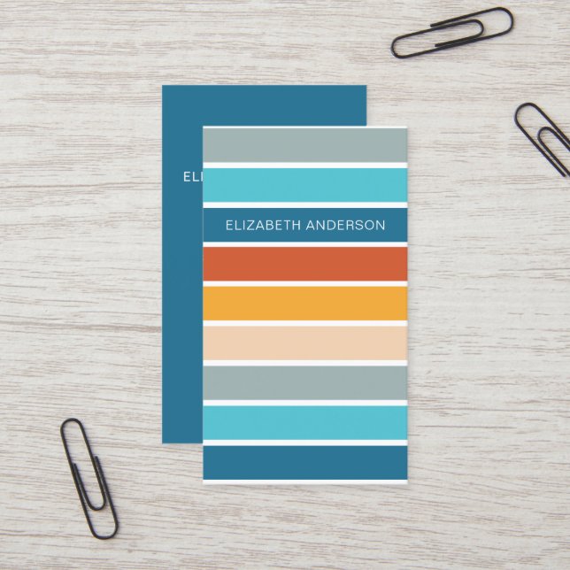 Modern Retro Sunset Stripes Personalised  Business Card (Front/Back In Situ)