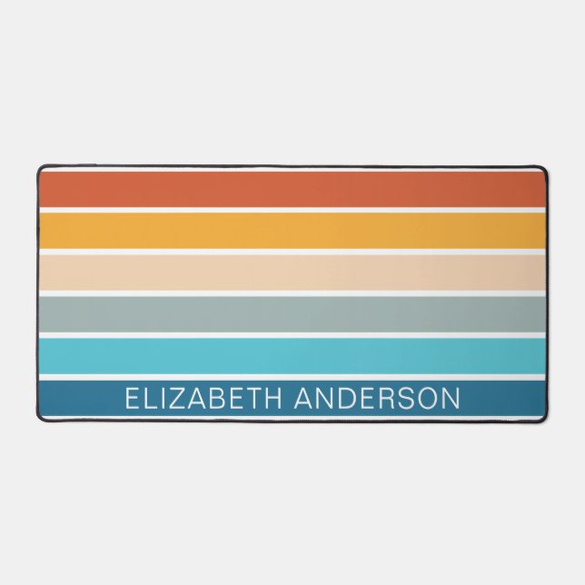 Modern Retro Sunset Stripes Personalised  Desk Mat (Front)
