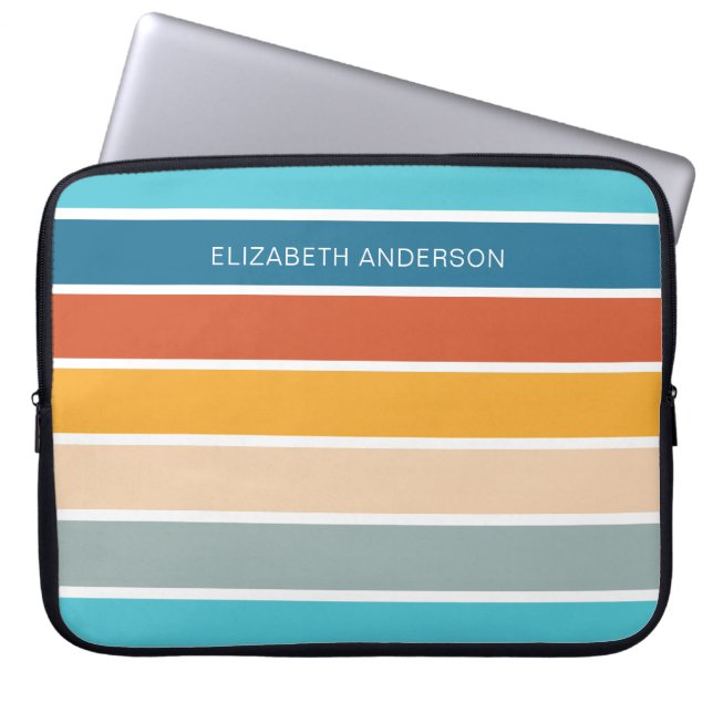 Modern Retro Sunset Stripes Personalised  Laptop Sleeve (Front)