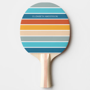 Modern Retro Sunset Stripes Personalised Ping Pong Paddle