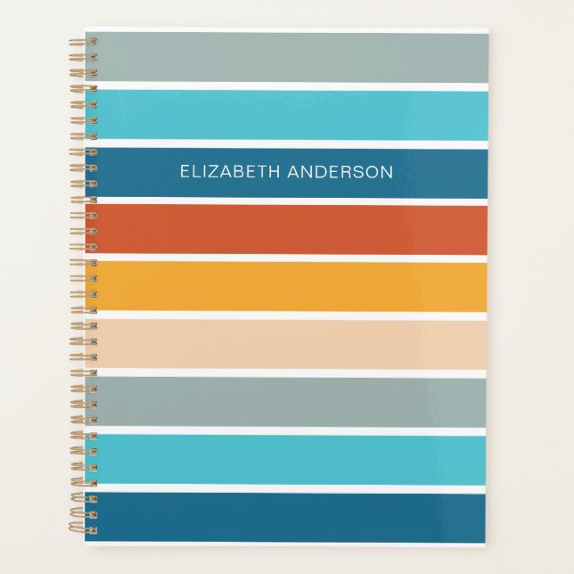 Modern Retro Sunset Stripes Personalised  Planner (Front)