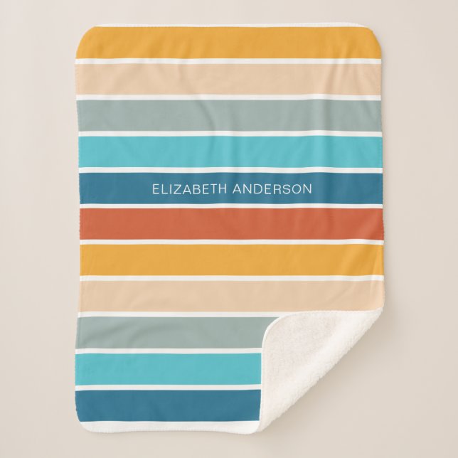 Modern Retro Sunset Stripes Personalised  Sherpa Blanket (Front)