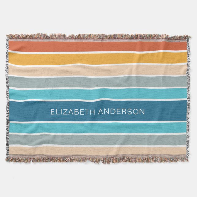 Modern Retro Sunset Stripes Personalised  Throw Blanket (Front)