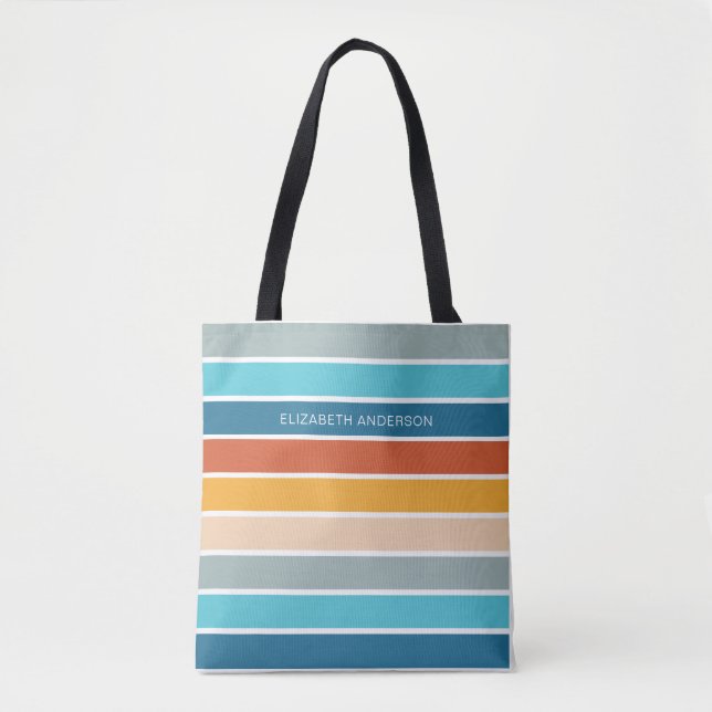 Modern Retro Sunset Stripes Personalised  Tote Bag (Front)