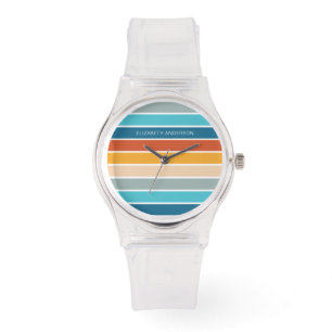 Modern Retro Sunset Stripes Personalised Watch