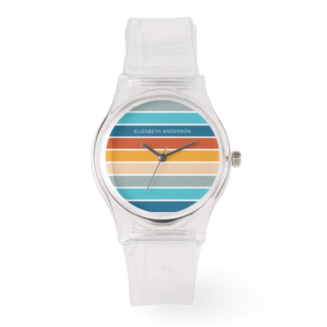 Modern Retro Sunset Stripes Personalised  Watch (Front)