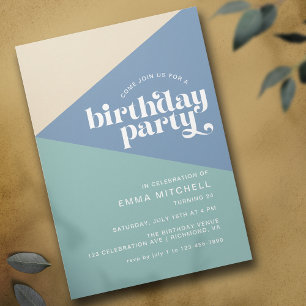 Modern Retro Surf Blue Beachy Birthday Party Invitation
