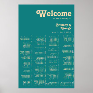 Modern Retro   Teal Alphabetical Seating Poster