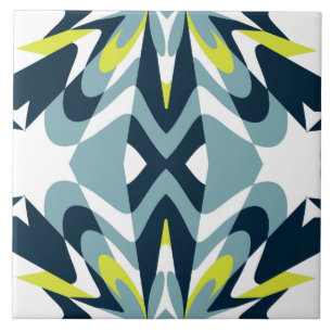 Modern Retro Teal and Yellow Abstract Tile