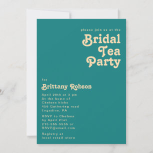 Modern Retro   Teal Bridal Tea Party Invitation