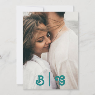 Modern Retro   Teal Casual Photo Monogram Invitation