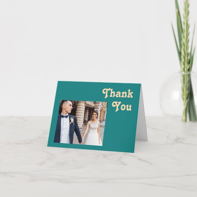 Modern Retro | Teal Folded Photo Thank You Card (Front)