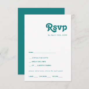 Modern Retro   Teal Menu Choice RSVP Card