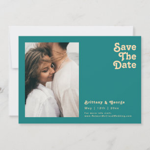 Modern Retro   Teal Photo Horizontal Save The Date