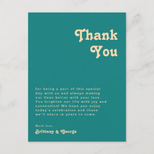 Modern Retro Teal Reception Table Thank You Card