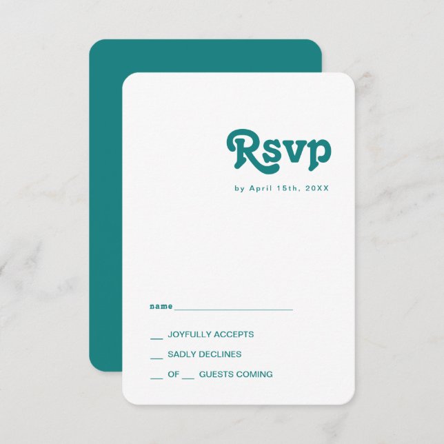 Modern Retro | Teal Rounded Edges RSVP Card (Front/Back)