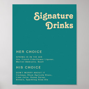 Modern Retro   Teal Signature Drinks Sign